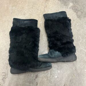 Vintage river land rabbit fur black  Fur-Lined Women's Boots